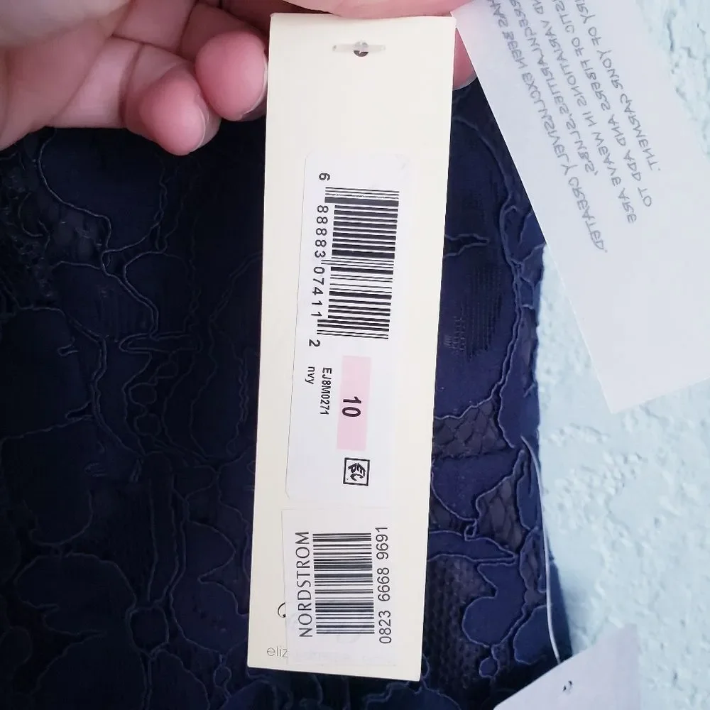 Eliza‎ J Navy High Neck Lace Sheath Dress - Picture 5 of 8